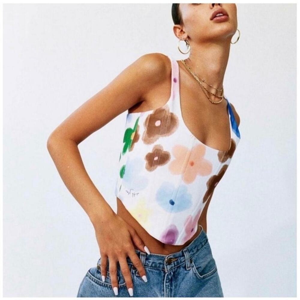 With Jean Cindy Floral Y2K Corset Crop Top Medium